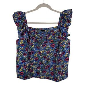 NWT Ann Taylor Floral Ruffle Sleeve Blouse XXL Square‎ Neck Multicolor Bloomcore